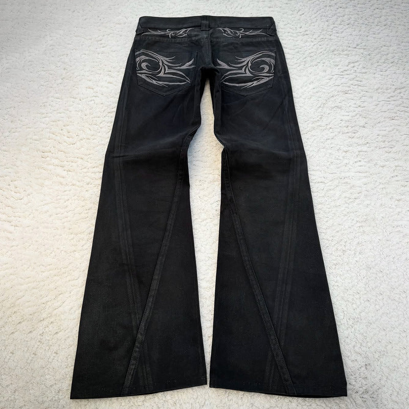 Y2K Dark-Style Patchwork Embroidered Flare Jeans