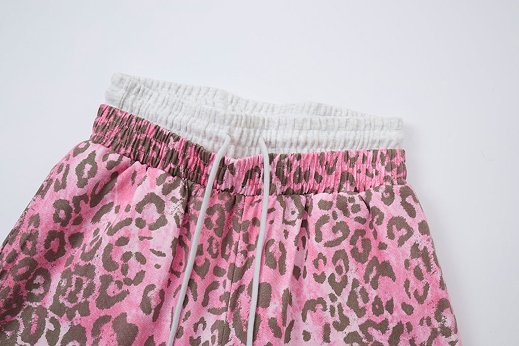 YAVIORA Pink Leopard Print Faux Two-Piece Pants