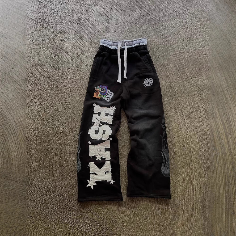 American-style appliqué embroidered sweatpants/sports pants