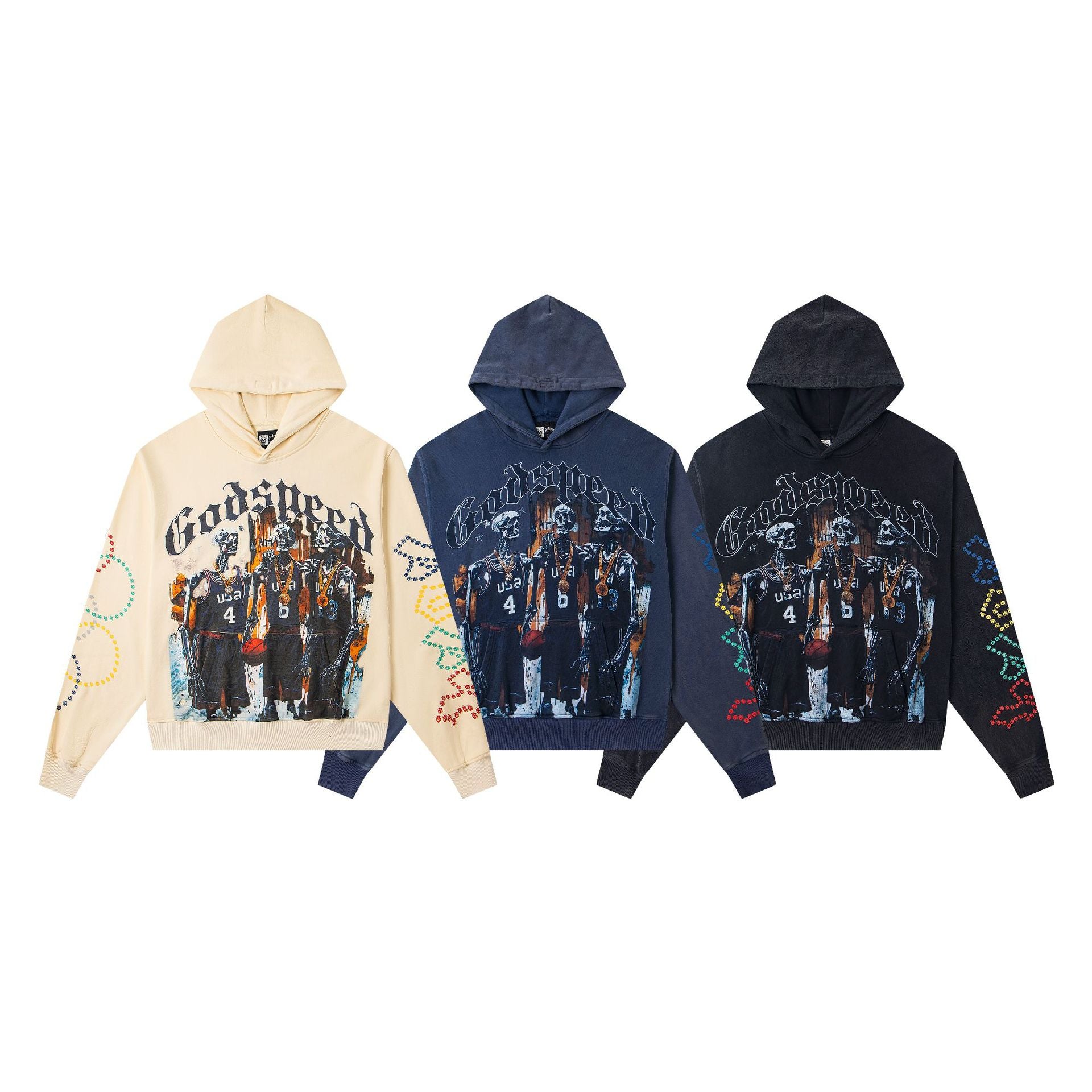 Vintage-Washed Pure Cotton Hip-Hop/Streetwear Hoodie with Print