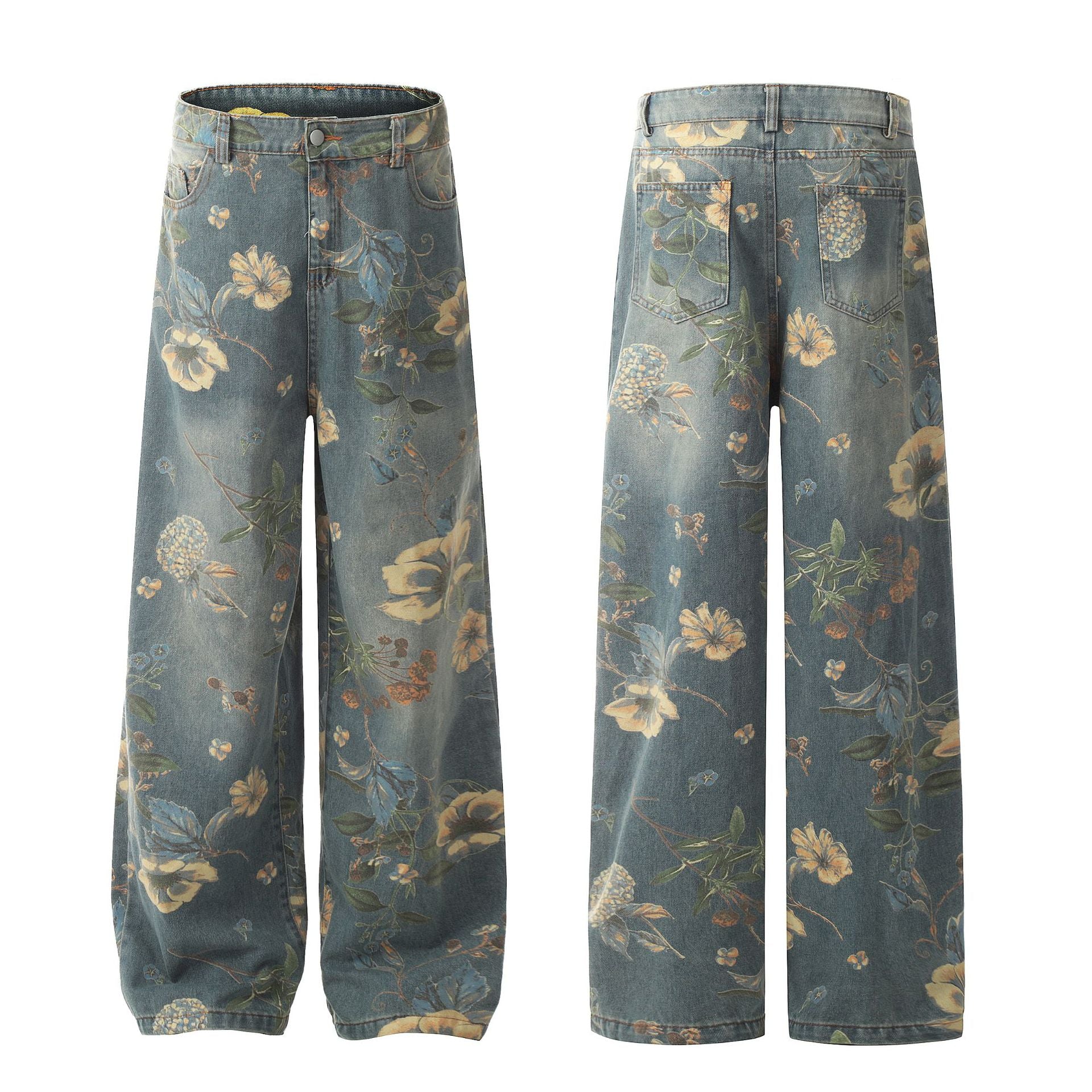 YAVIORA Retro Floral Print Jeans