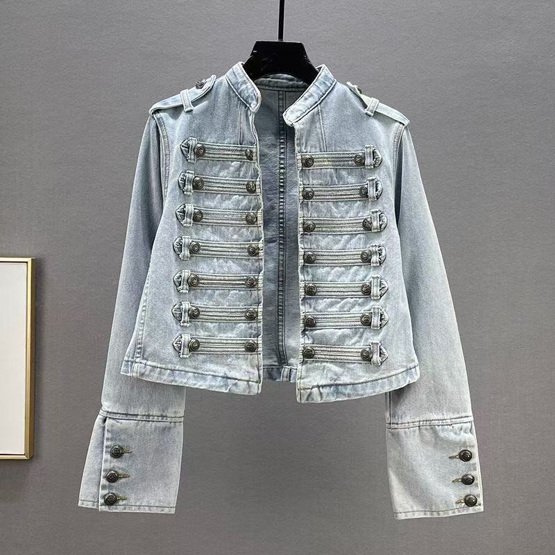 Y2K Classic Metal Ripped Button Washed Denim Jacket