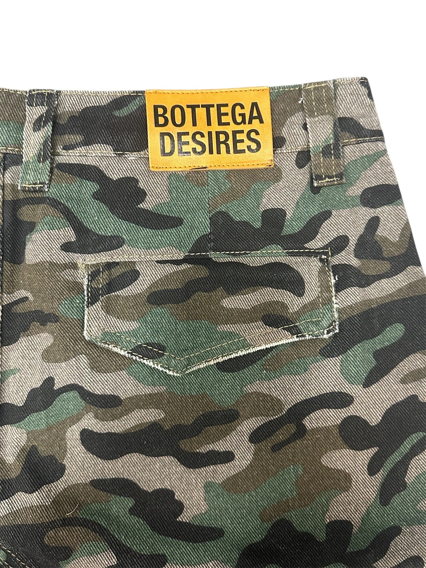 Camouflage Distressed Denim Cargo Shorts