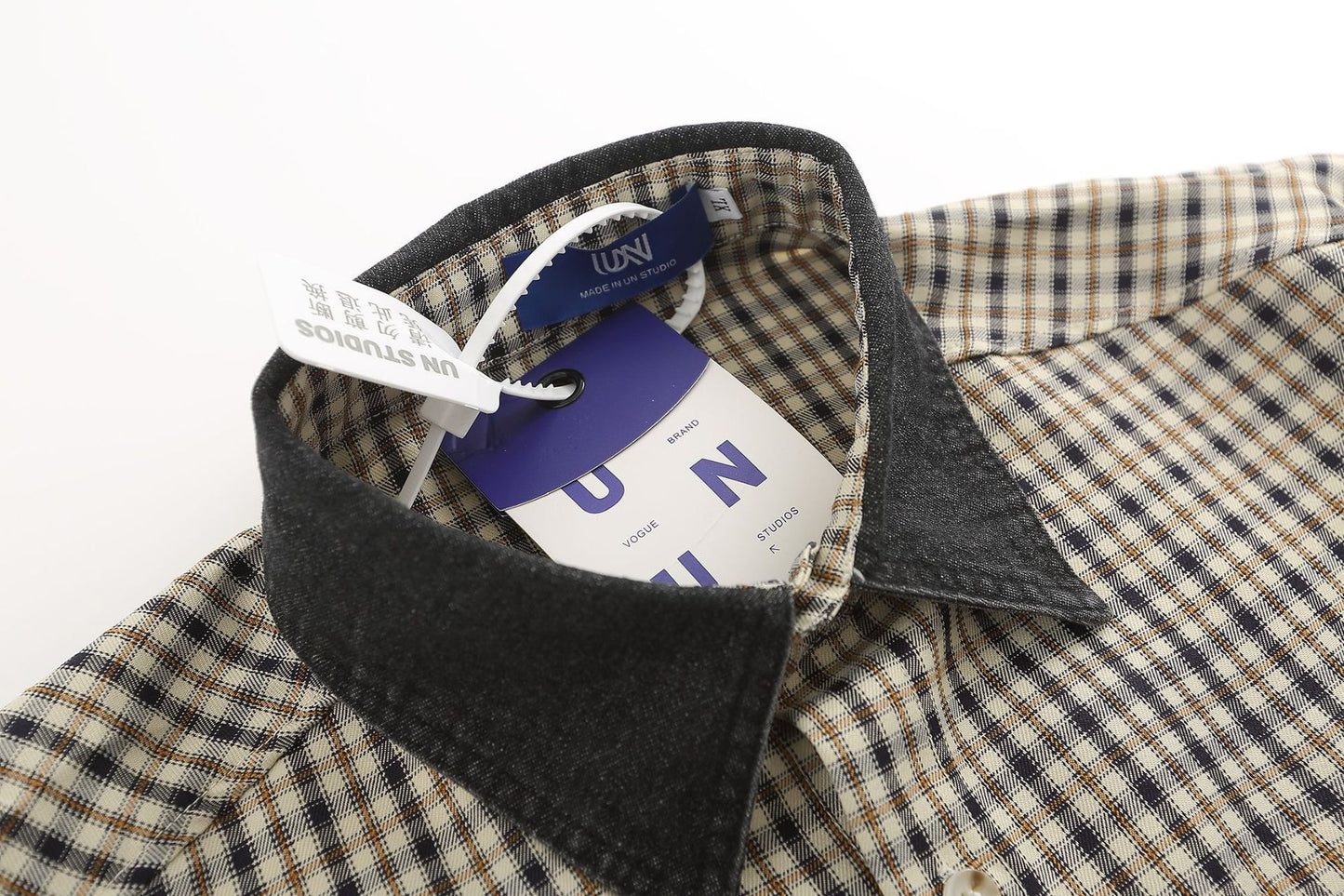 YAVIORA Denim Collar Plaid Shirt