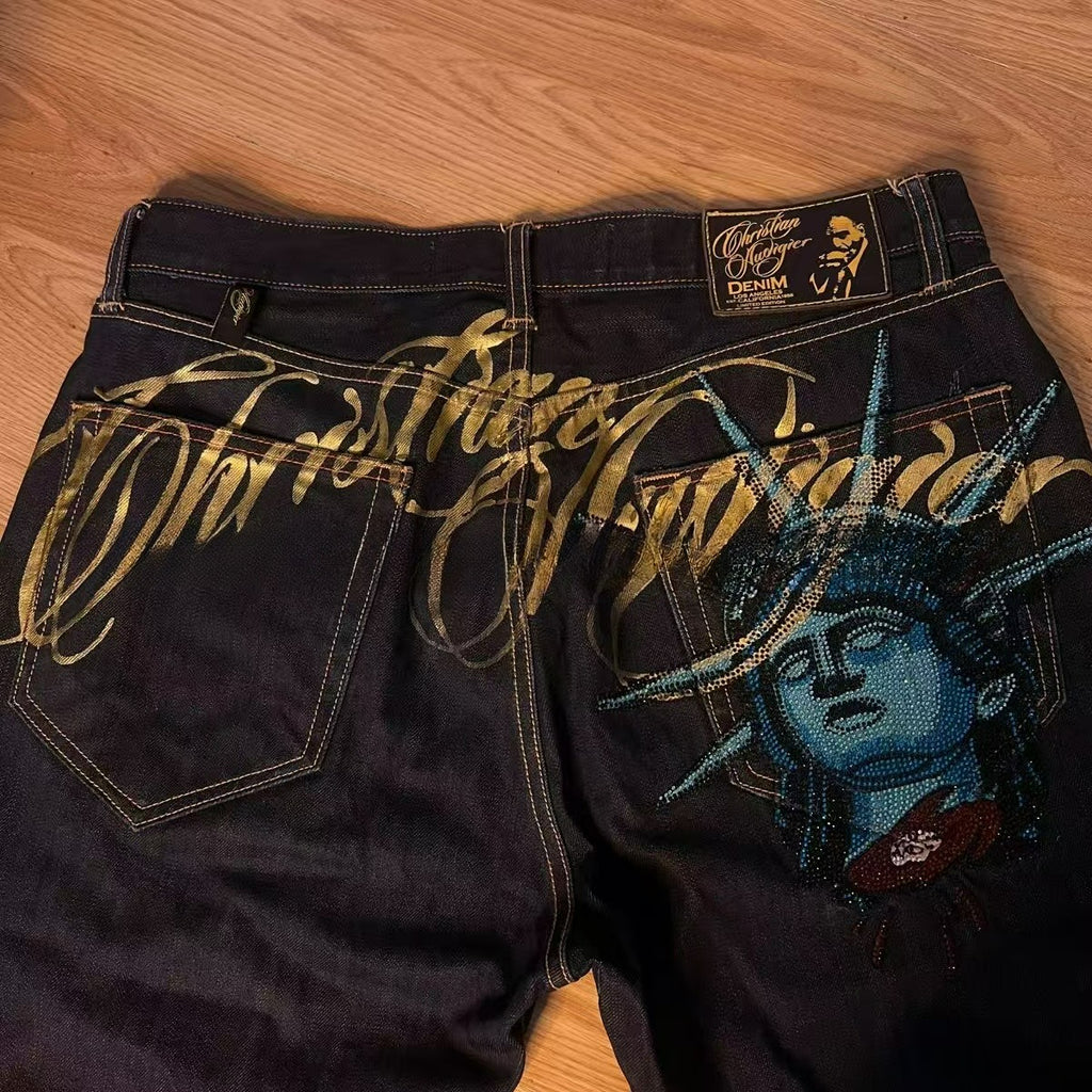 "Statue of Liberty" Distressed Loose-Fit High-Street Denim Jeans