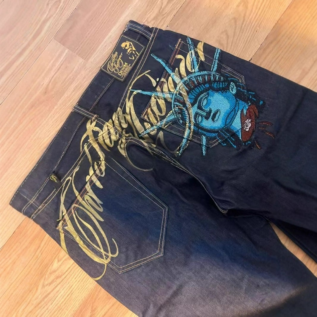 "Statue of Liberty" Distressed Loose-Fit High-Street Denim Jeans